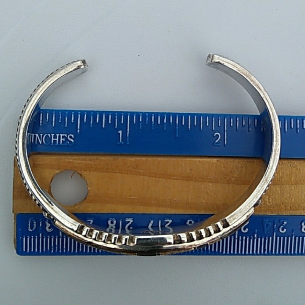 Navajo THOMAS FRANSISCO Tiger Eye Jasper Onyx Inlay Sterling Silv Cuff Bracelet - Picture 3 of 8